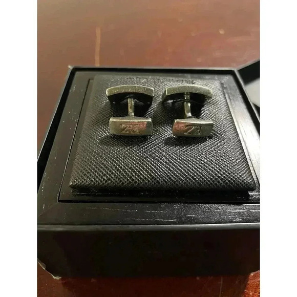 Ermenegildo Zegna 925 Sterling Silver Cufflinks EZ Logo in Wooden Box - Picture 10 of 13